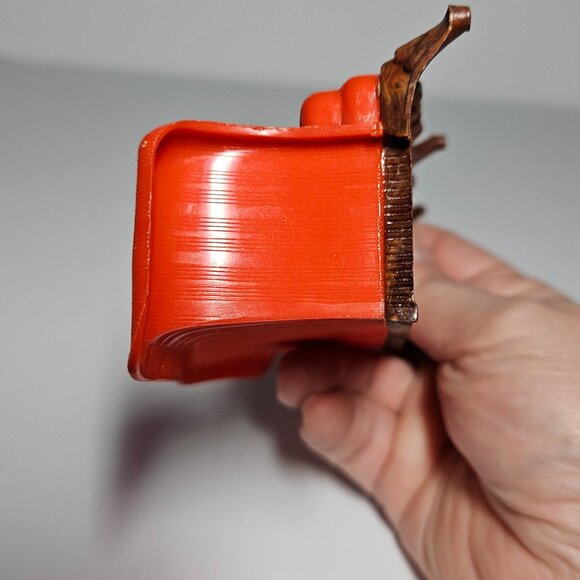 Vintage Renwal Plastic Dollhouse Davenport Couch Sofa Red w/Wood Detailing - Picture 8 of 9